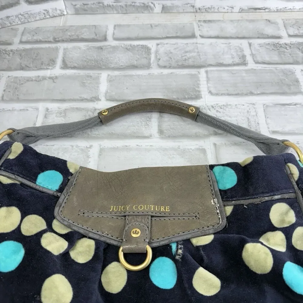 Vintage Juicy Couture Y2K Handbag Green Velour Poka Dot Shoulder Bag Purse